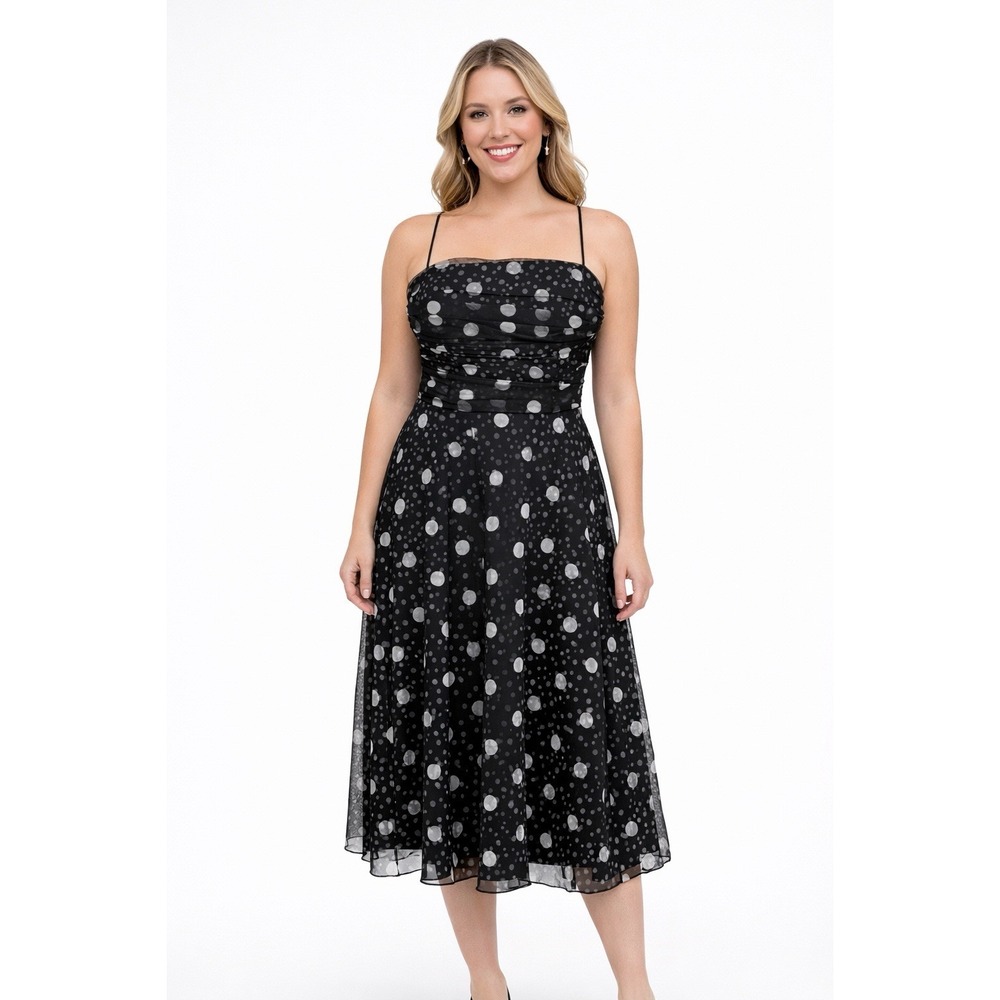 Jessica Howard Black Polka Dot Chiffon Evening Dress Size 14
